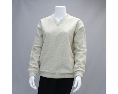 Wms Hobnail V-Neck Oatmeal