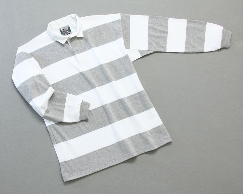 Mns Hoop Stripe Rugby White Gray