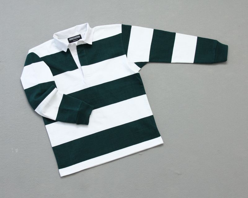 Kid's College Stripe Rugby Evergreen White