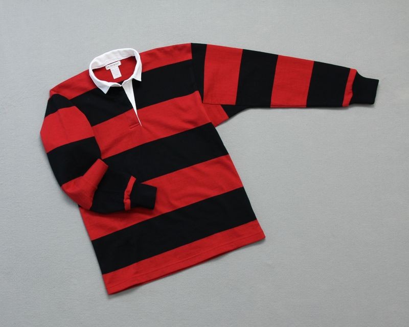 Red And Black Striped Rugby Shirt, Red Stripe Rugby Shirt