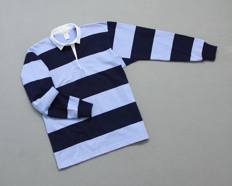 Wms College Stripe Rugby Navy Light Blue, Baby Blue And White Rugby Shirt